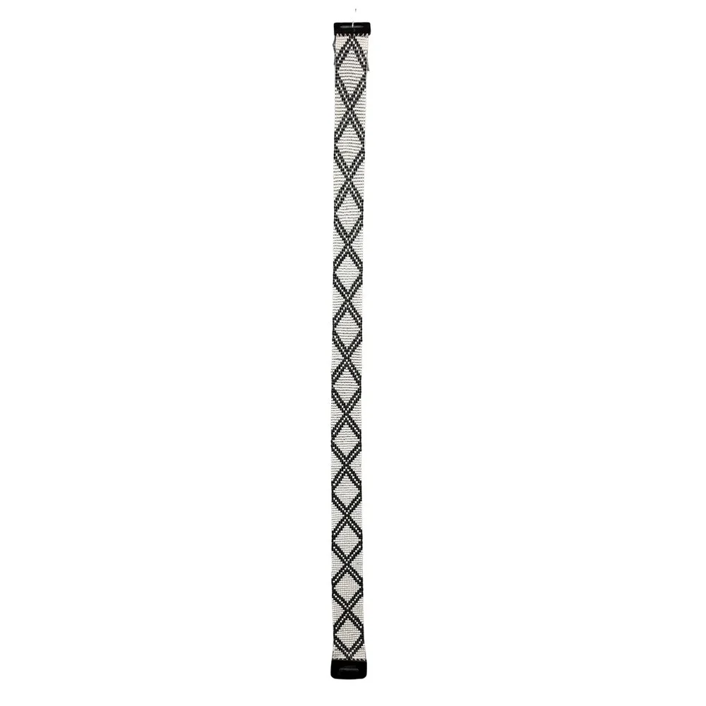 Vintage Beaded Belt Black White Geometric Diamond Seed Bead Wood Buckle 42 in